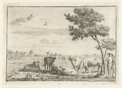 Cinq vaches dans un pré - Cornelis van Noorde