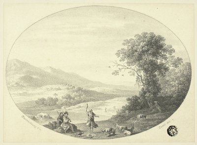 Paysage italianisant avec danseur, musiciens et chèvres - Cornelis van Poelenburgh