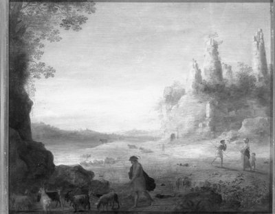 Paysage italianisant avec Diane et Callisto avec un chevrier près d