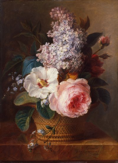 Nature morte de fleurs dans un panier (huile sur toile) - Cornelis van Spaendonck