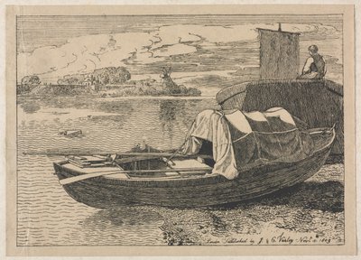 Bateaux sur une rivière, moulin à vent au loin, 1809 - Cornelius Varley