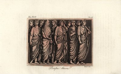 Nobles romains en couronnes de laurier et toge lors d