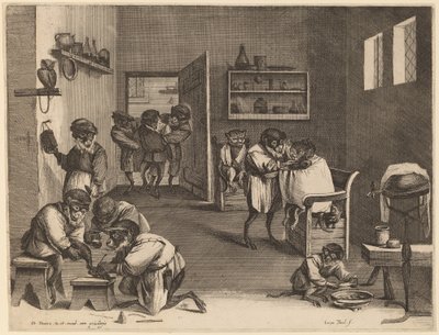 Le salon de coiffure des singes - Coryn Boel after David Teniers the Younger