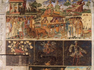 Triomphe de Jupiter et Cybèle et Signe du Lion, scènes du Mois de Juillet, fresque, mur nord, Salle des Mois, Palazzo Schifanoia (Palais de la Joie), Ferrare, Italie, vers 1470 - Cosimo Tura