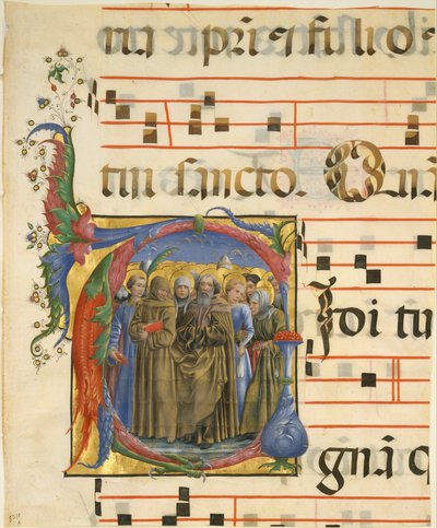 Enluminure de Manuscrit avec Tous les Saints dans une Initiale V, d
