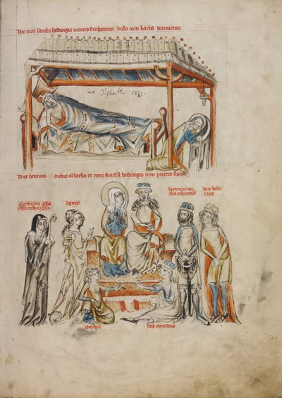 Heinrich dormant et Hedwig priant. Heinrich et Hedwig avec leurs enfants, 1353 - Court workshop of Duke Ludwig I