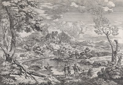Paysage avec un homme montrant à Mercure l