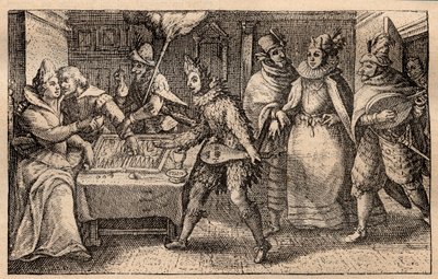 Une partie de backgammon avec des joueurs ambulants - Gravure sur cuivre néerlandaise; d