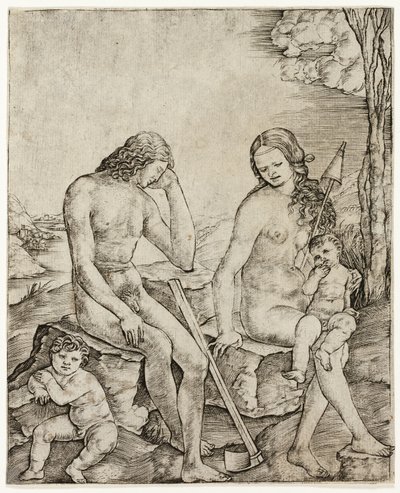 Adam et Ève avec les enfants Caïn et Abel - Cristofano Robetta