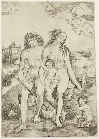 Adam et Ève avec les enfants Caïn et Abel - Cristofano Robetta