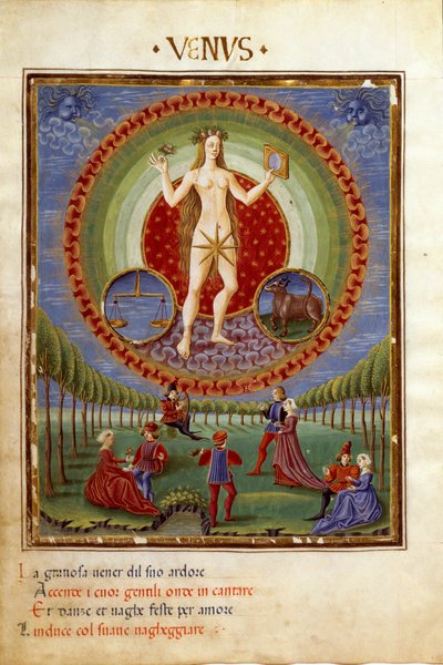 Comédie avec les signes du zodiaque de la Balance et du Taureau. Les scènes galantes - Cristoforo De Predis