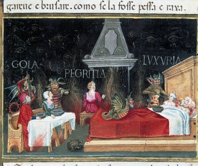 Représentation du cercle des enfers où se trouvent les coupables de gourmandise, paresse et luxure - Cristoforo De Predis