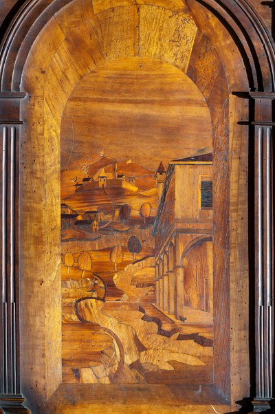 Paysage, Intarsia (détail du chœur en bois) - Cristoforo and Giuseppe Da Venetiis