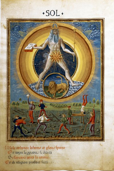 Soleil avec le signe du zodiaque du lion. Scènes d