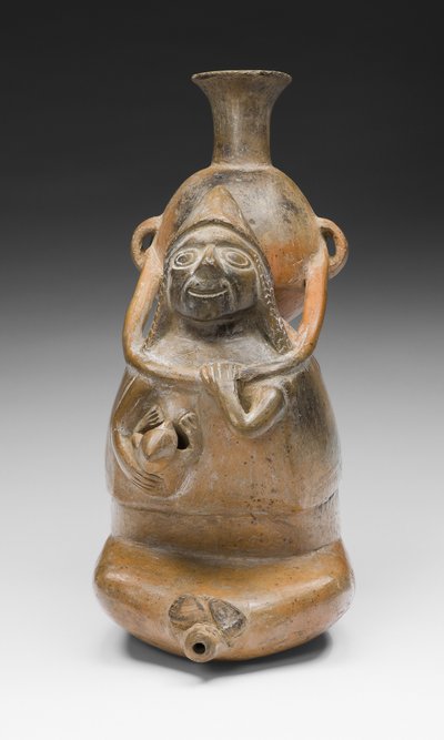 Vase rituel représentant une femme portant un vase (Aryballos) et allaitant un enfant, 1200-1450 après J.-C. - Culture Chimu