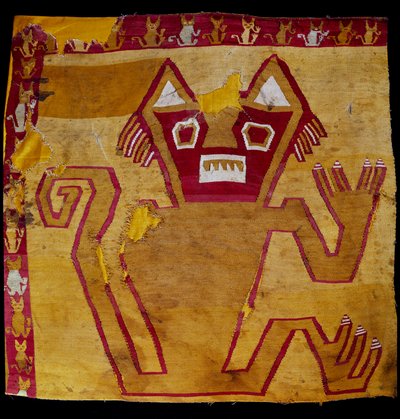 Fragment de tissu avec représentation zoomorphe. 100 av. J.-C.-800 apr. J.-C. Göteborg, musée ethnographique - Culture Nazca