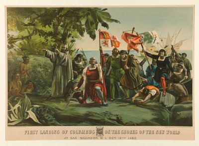 Premier débarquement de Colomb sur les rives du Nouveau Monde - Currier and Ives