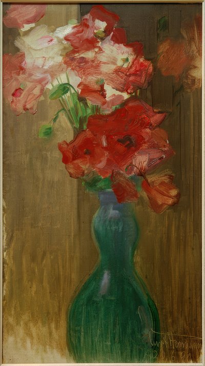 Coquelicots dans une bouteille en verre double - Curt Herrmann