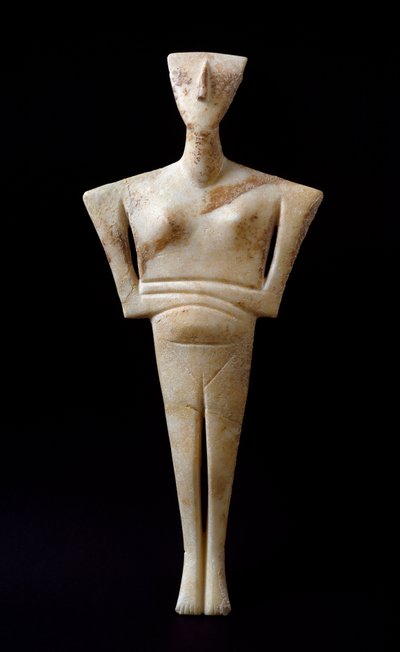 Art des Cyclades : « figurine féminine » idole en marbre de Syros. 3000 av. J.-C. Civilisation cycladique (-3200 à -2000) Dim. 46 cm Athènes, Musée archéologique national - Cycladic