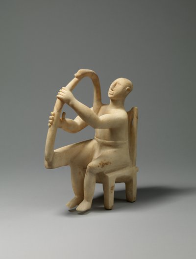 Joueur de harpe assis en marbre, 2800-2700 av. J.-C. (marbre) - Cycladic Cycladic