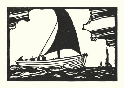 Bateaux de pêche et barges : Deal Galley Punt (gravure sur bois) - Cyril A. Wilkinson