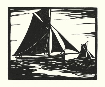 Bateaux de pêche et barges : Plymouth Long Boomer (gravure sur bois) - Cyril A. Wilkinson