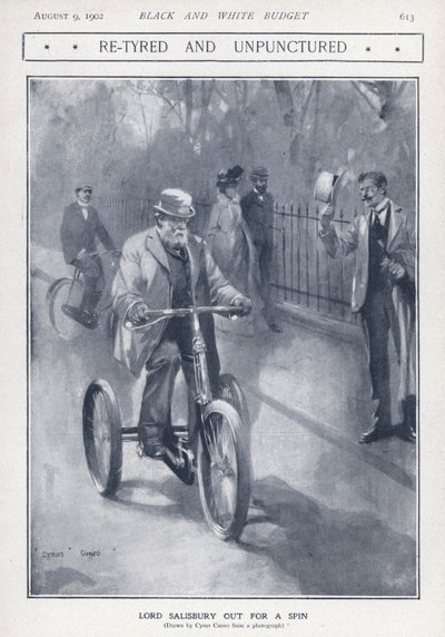 Politicien conservateur anglais et Premier ministre Lord Salisbury à vélo - Cyrus Cuneo