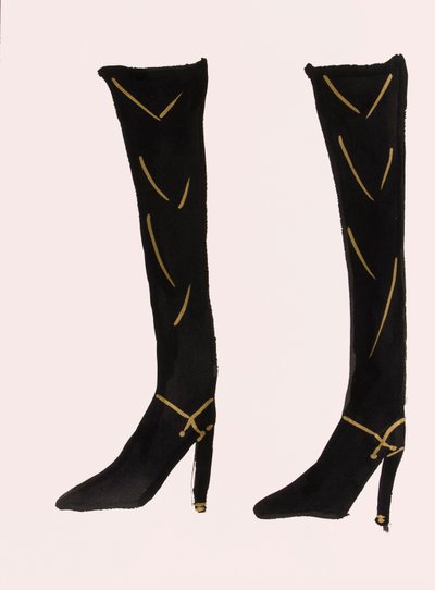 Black Boots, 2017 (encre de Chine noire, avec feutre doré sur papier) - Daisy de Villeneuve