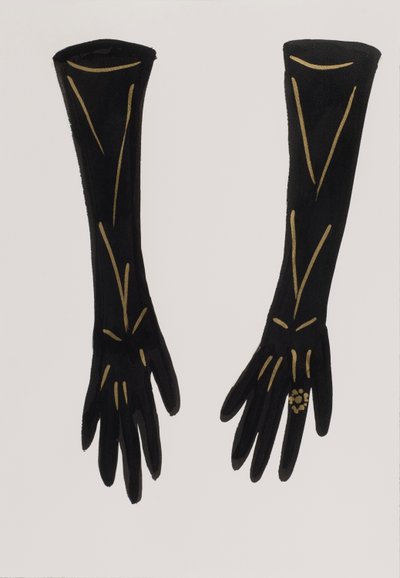 Gants noirs, 2017 (encre de Chine noire, avec feutre doré sur papier) - Daisy de Villeneuve
