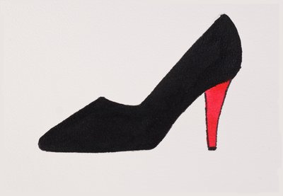 Black High Heel, 2017 (encre de Chine noire, avec feutre doré sur papier) - Daisy de Villeneuve