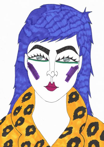 Cheveux bleus, 2018 (feutre sur papier) - Daisy de Villeneuve