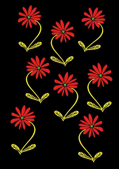 Marguerites répétées fond noir (numérique) - Daisy de Villeneuve