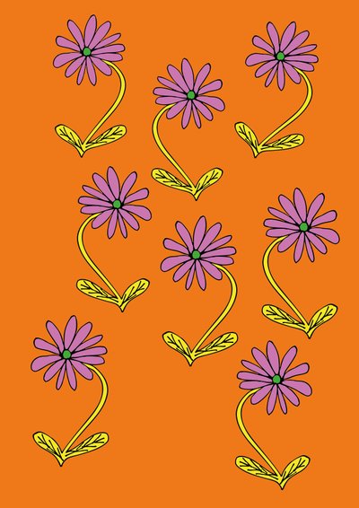 Marguerites répétées fond orange (numérique) - Daisy de Villeneuve