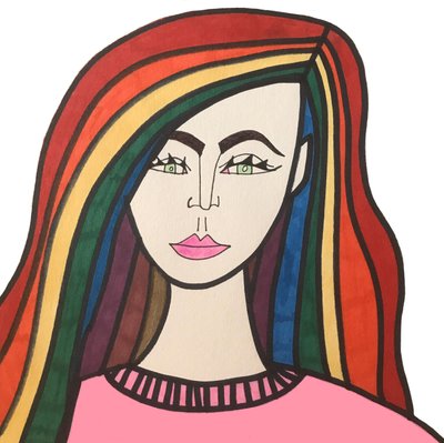 Fille aux cheveux arc-en-ciel (feutre sur papier) - Daisy de Villeneuve