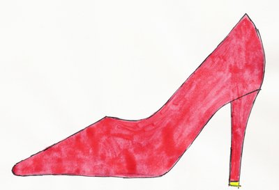 Red Shoe, 2017 (encre de Chine rouge et jaune avec stylo-feutre sur papier) - Daisy de Villeneuve