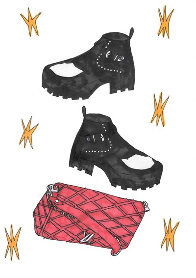 Redbag  boots, 2016 (feutre sur papier) - Daisy de Villeneuve