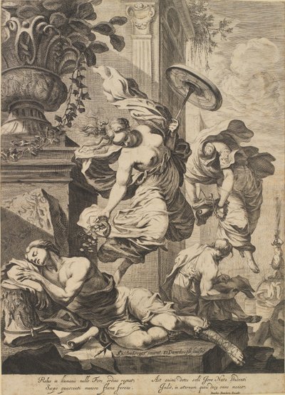 Allégorie avec Fortuna et un artiste endormi en costume antique - Dancker Danckerts