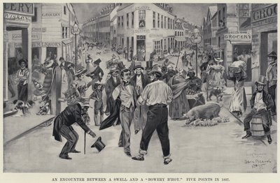 Une rencontre entre un élégant et un "Bowery B