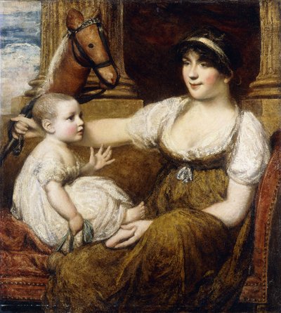 Une mère tenant un cheval à bascule, jouant avec son enfant - Daniel Gardner