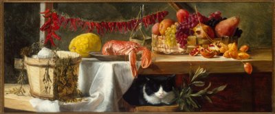 Nature morte avec poivrons, fruits, un homard et un chat - Daniel Hock