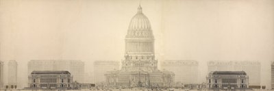 Planche 131 de The Plan of Chicago, 1909 : Chicago. Elévation montrant le groupe de bâtiments constituant le centre civique proposé. - Daniel Hudson Burnham