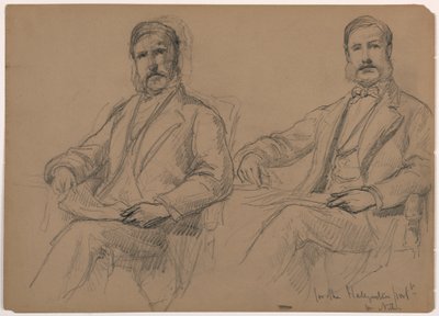 Dessin, Julius Hallgarten assis, deux études ; verso : M. Hunt debout, 1884 - Daniel Huntington