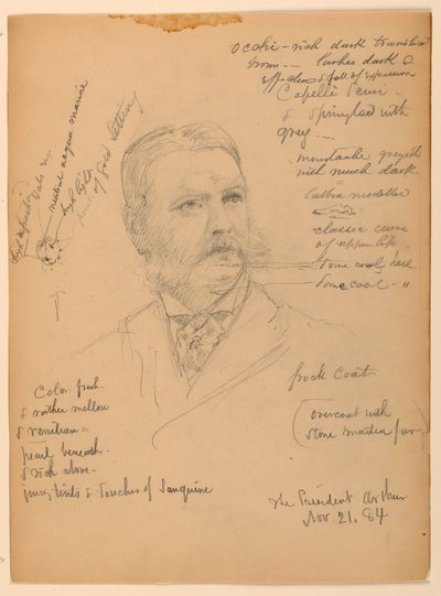 Dessin, Président Chester Alan Ar, 21 novembre 1884 - Daniel Huntington