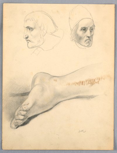 Dessin, pied droit et deux têtes S, 1852 - Daniel Huntington