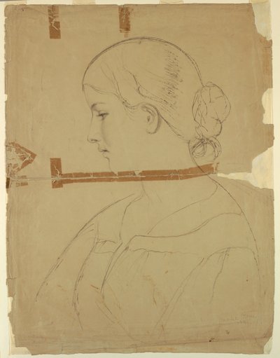 Dessin, femme de profil, modèle à Rome, 1840 - Daniel Huntington