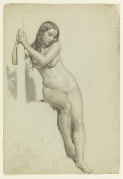 Femme nue perchée sur un tabouret - Daniel Huntington