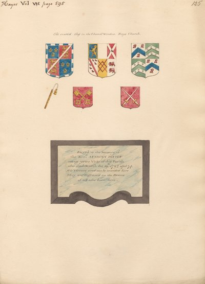 Vitrail ancien dans la fenêtre de la chapelle et mémorial au révérend Anthony Hilton de Hayes - Daniel Lysons