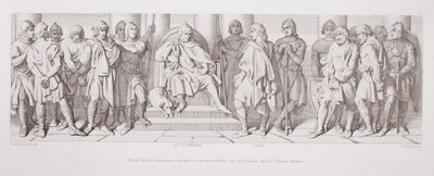 Harold et ses compagnons amenés, en tant que prisonniers, devant Guy de Ponthieu et ses chevaliers normands, de 