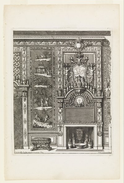 Design pour un mur de cheminée avec panneaux laqués et porcelaine - Daniel Marot