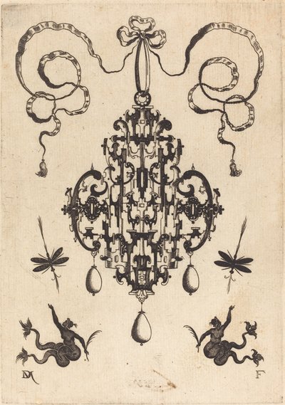 Grand pendentif, en bas à gauche et à droite deux créatures de la mer - Daniel Mignot